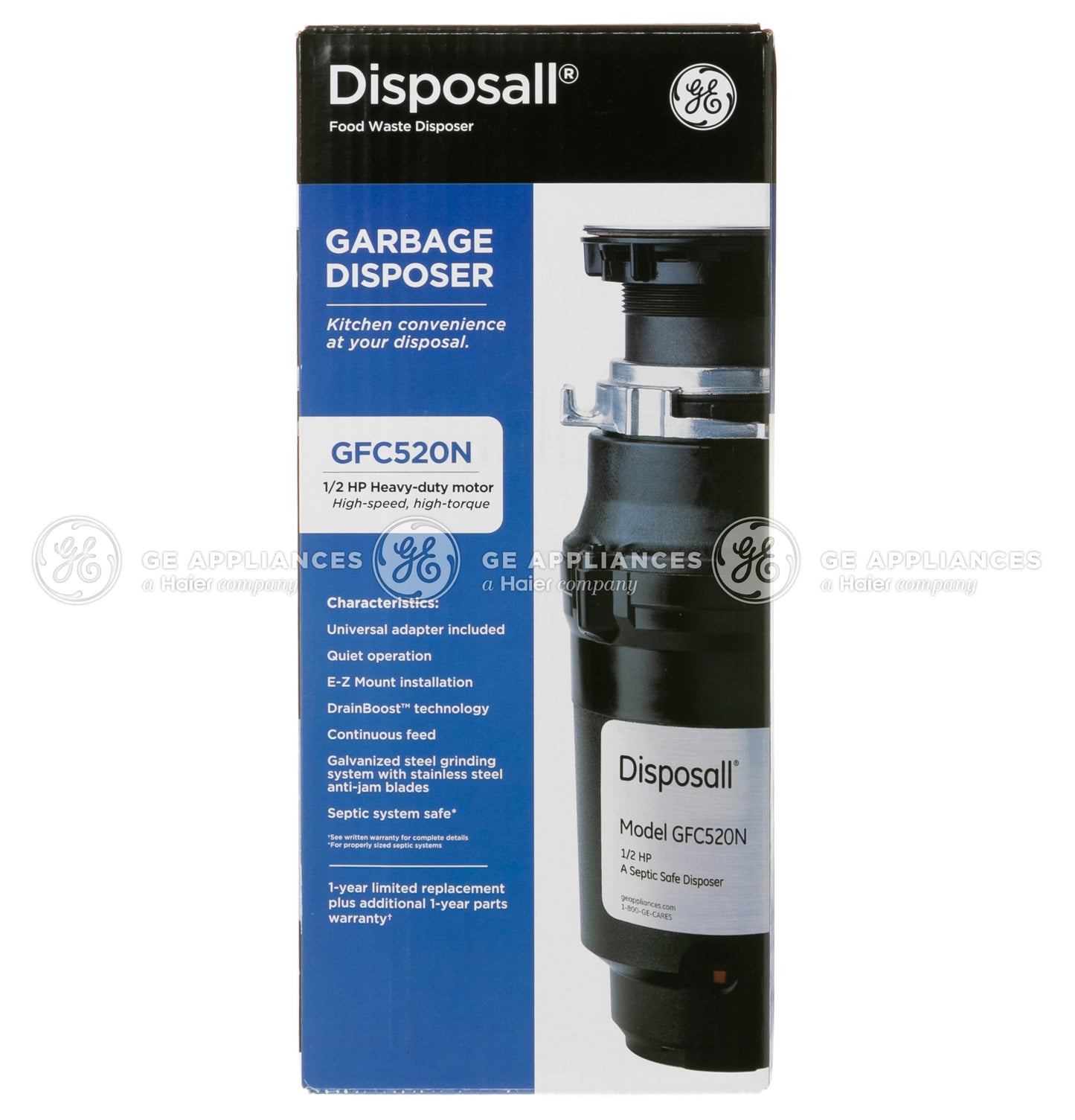 GE® 1/2 HP Continuous Feed Garbage Disposer - Non-Corded