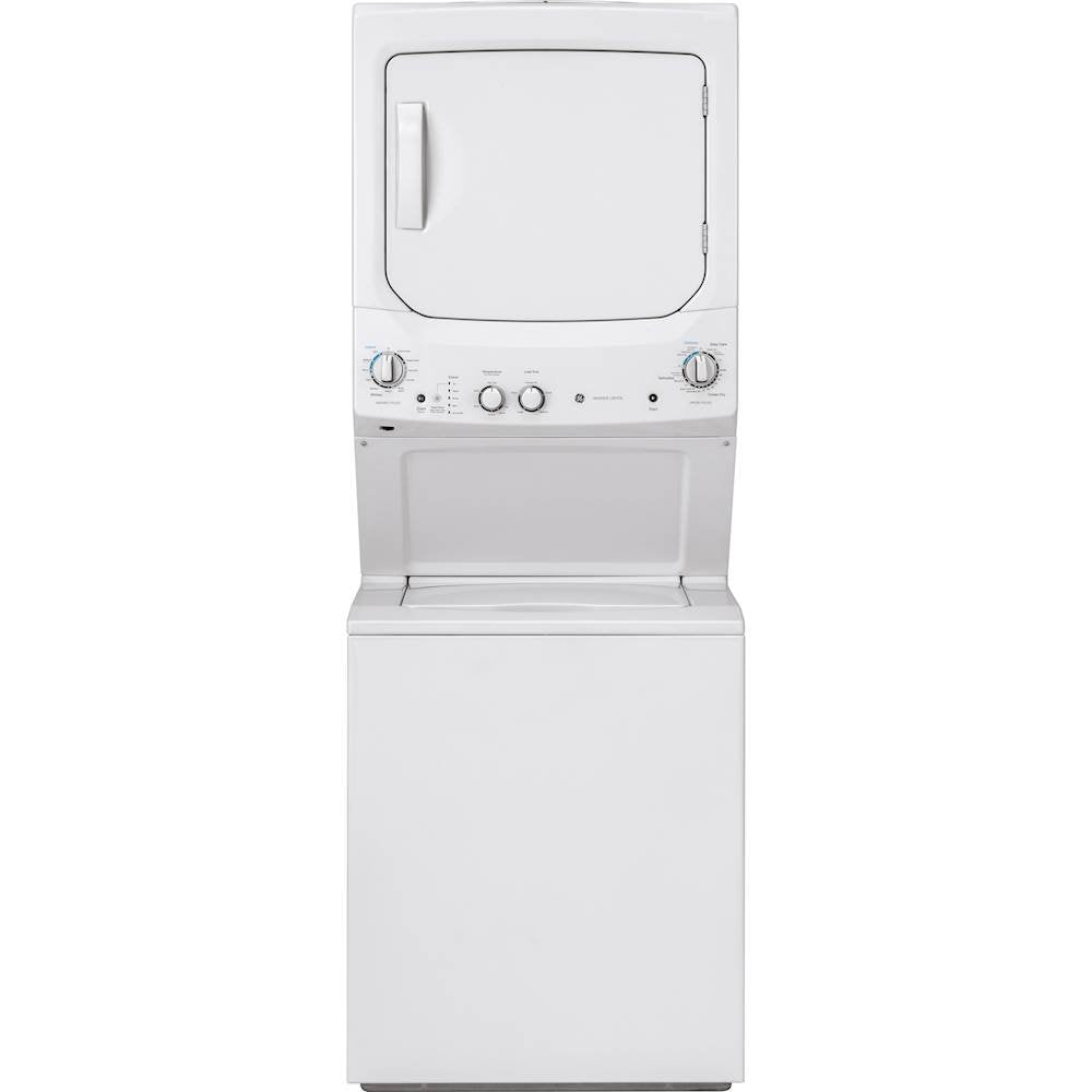 GE Unitized Spacemaker® 3.8 cu. ft. Capacity Washer with Stainless Steel Basket and 5.9 cu. ft. Capacity Electric Dryer Model #: GUD27ESSMWW