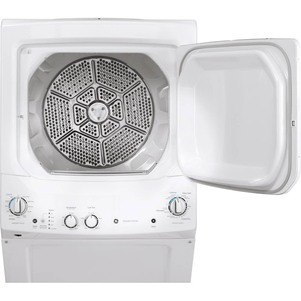 GE Unitized Spacemaker® 3.8 cu. ft. Capacity Washer with Stainless Steel Basket and 5.9 cu. ft. Capacity Electric Dryer Model #: GUD27ESSMWW