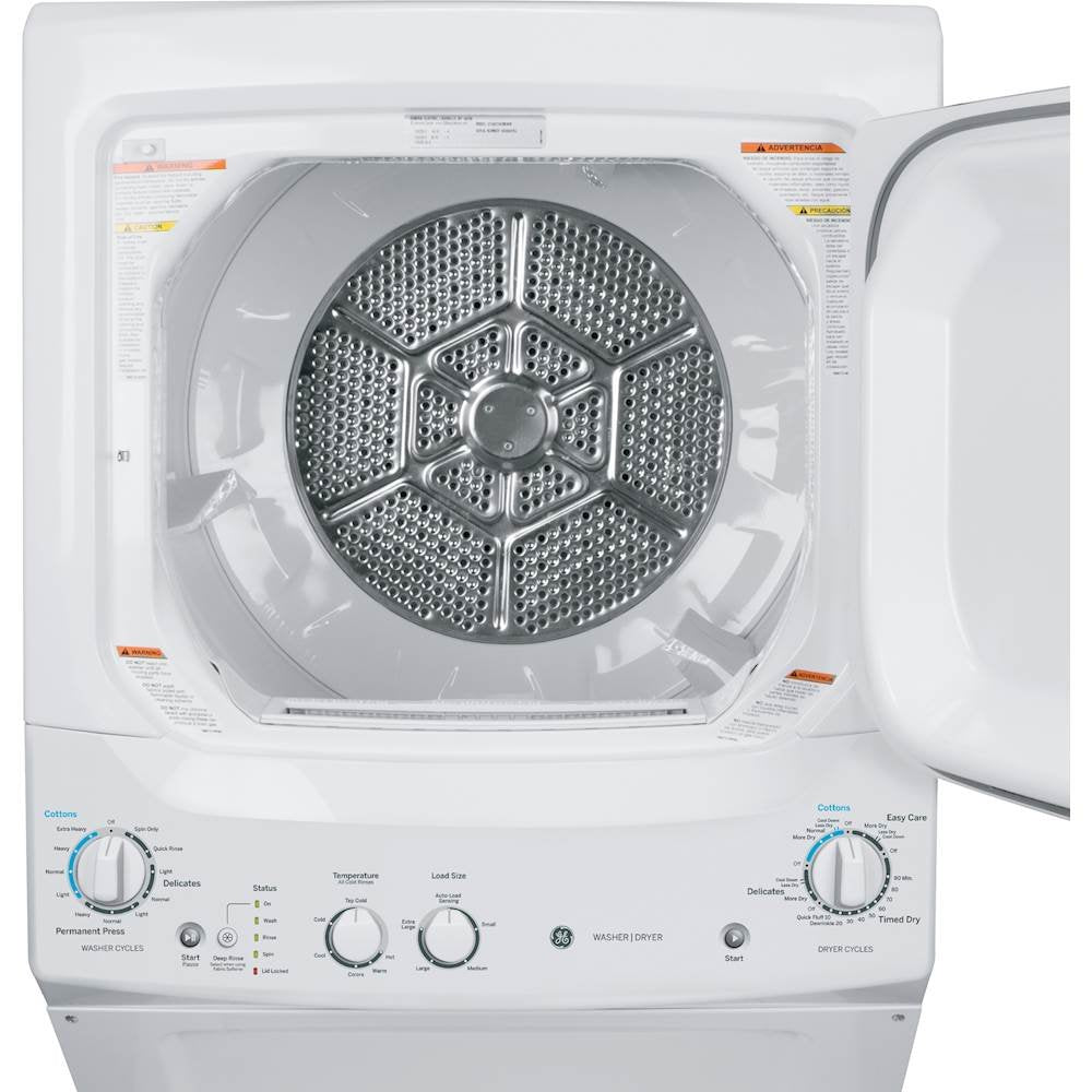 GE Unitized Spacemaker® 3.8 cu. ft. Capacity Washer with Stainless Steel Basket and 5.9 cu. ft. Capacity Electric Dryer Model #: GUD27ESSMWW