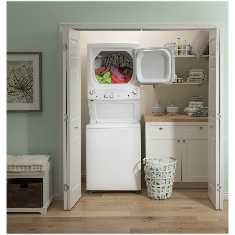 GE Unitized Spacemaker® 3.8 cu. ft. Capacity Washer with Stainless Steel Basket and 5.9 cu. ft. Capacity Gas Dryer