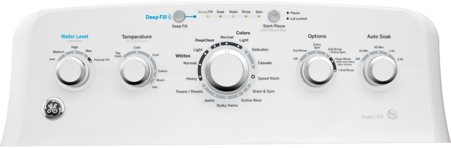 GE - 4.5 cu ft Top Load Washer with Precise Fill, Deep Fill, Deep Clean and Deep Rinse - White on White