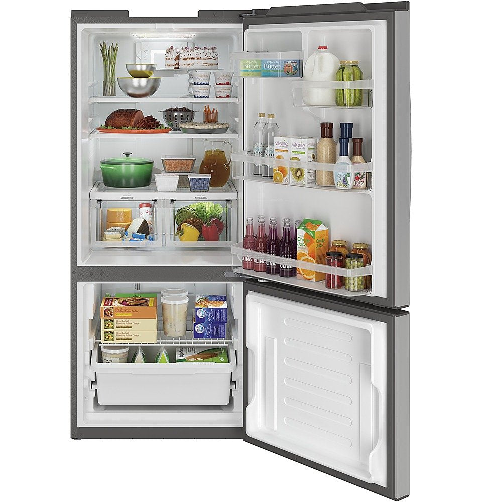 GE - 21.0 Cu. Ft. Bottom-Freezer Refrigerator - Stainless Steel