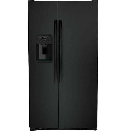 GE - 25.3 Cu. Ft. Side-by-Side Refrigerator with External Ice & Water Dispenser - High Gloss Black