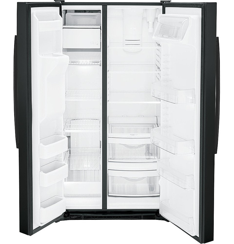 GE - 25.3 Cu. Ft. Side-by-Side Refrigerator with External Ice & Water Dispenser - High Gloss Black