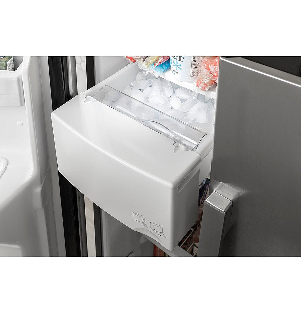 GE - 25.3 Cu. Ft. Side-by-Side Refrigerator with External Ice & Water Dispenser - High Gloss Black