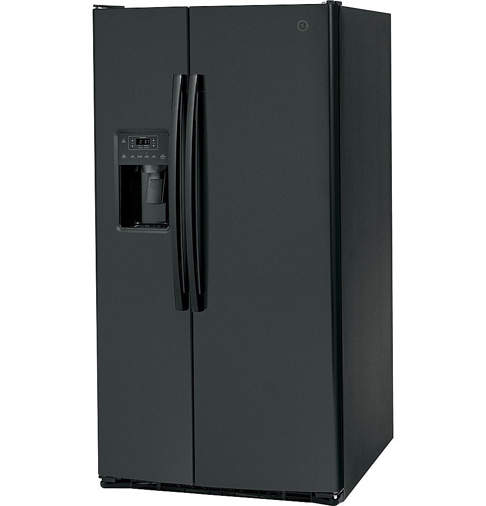 GE - 25.3 Cu. Ft. Side-by-Side Refrigerator with External Ice & Water Dispenser - High Gloss Black