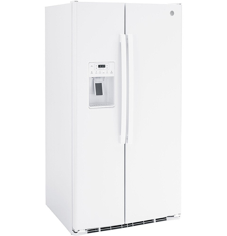 GE - 25.3 Cu. Ft. Side-by-Side Refrigerator with External Ice &amp; Water Dispenser - High Gloss White