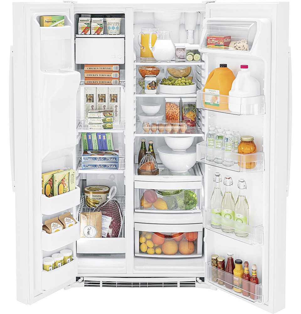 GE - 25.3 Cu. Ft. Side-by-Side Refrigerator with External Ice &amp; Water Dispenser - High Gloss White