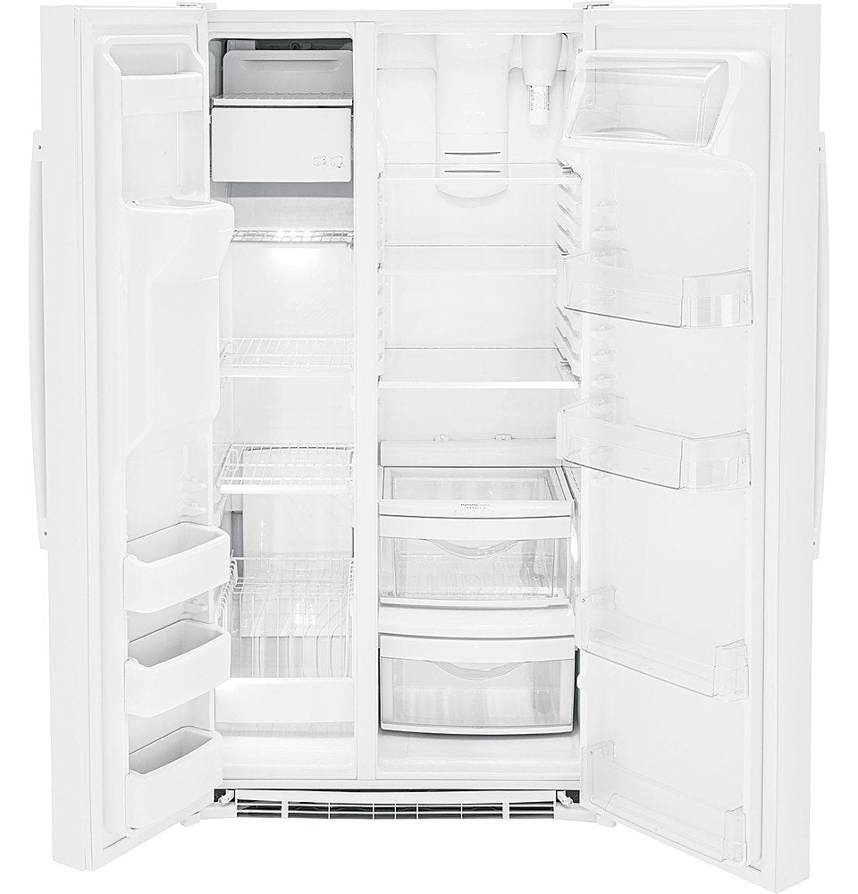 GE - 25.3 Cu. Ft. Side-by-Side Refrigerator with External Ice &amp; Water Dispenser - High Gloss White