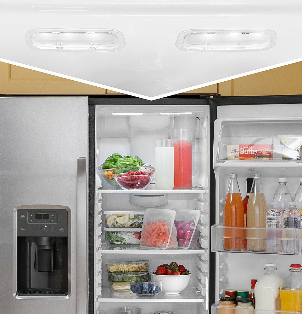 GE - 25.3 Cu. Ft. Side-by-Side Refrigerator with External Ice &amp; Water Dispenser - High Gloss White