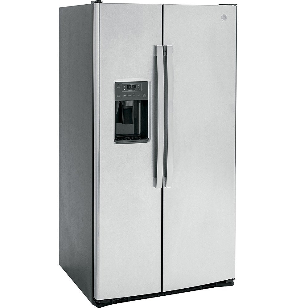 GE - 25.3 Cu. Ft. Side-by-Side Refrigerator with External Ice & Water Dispenser - Stainless Steel