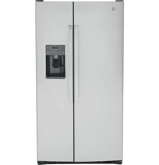 GE - 25.3 Cu. Ft. Side-by-Side Refrigerator with External Ice & Water Dispenser - Stainless Steel