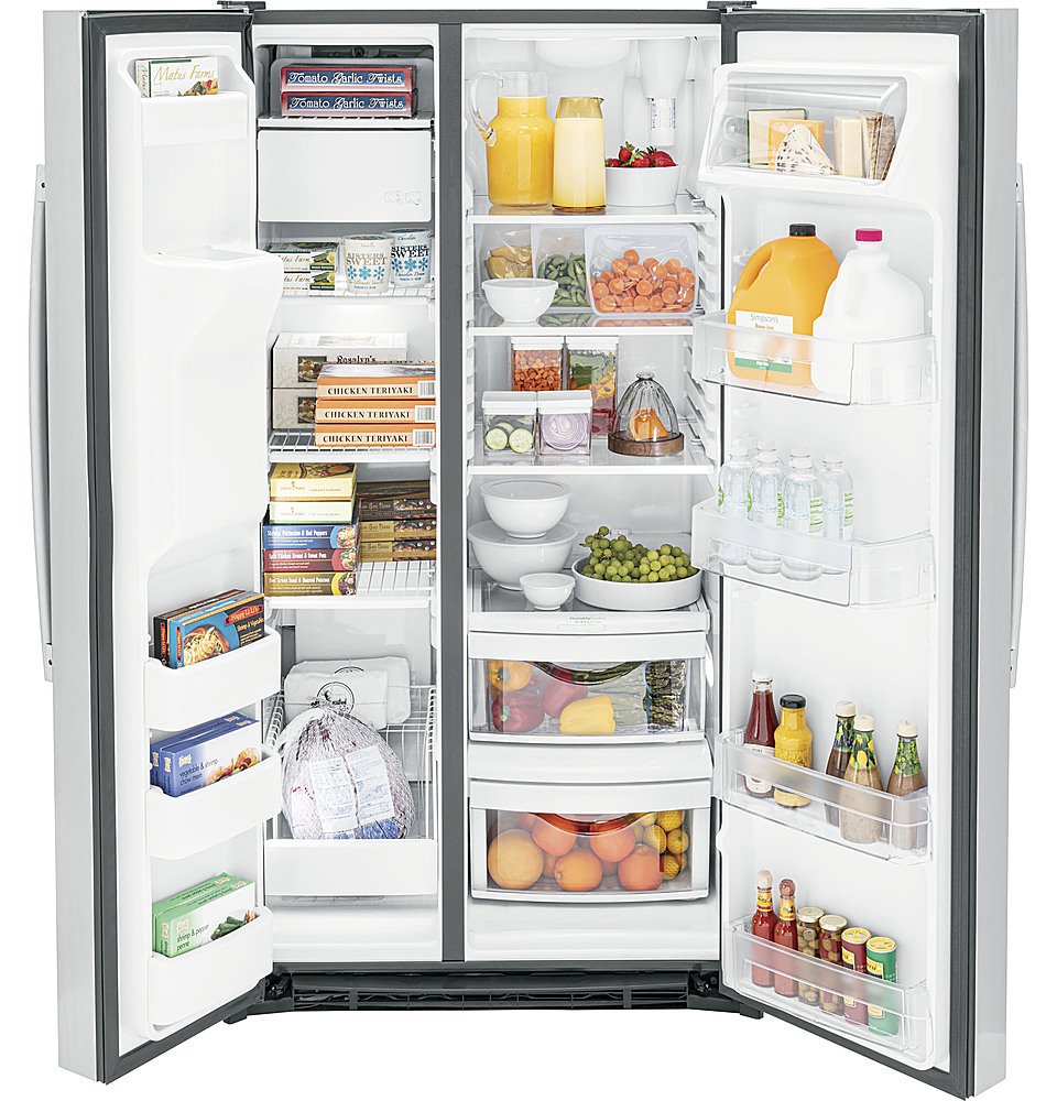 GE - 25.3 Cu. Ft. Side-by-Side Refrigerator with External Ice & Water Dispenser - Stainless Steel