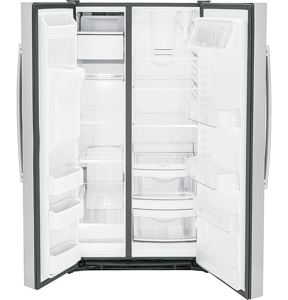 GE - 25.3 Cu. Ft. Side-by-Side Refrigerator with External Ice & Water Dispenser - Stainless Steel