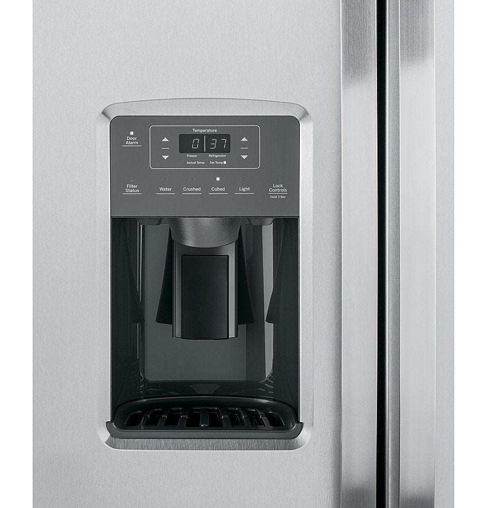 GE - 25.3 Cu. Ft. Side-by-Side Refrigerator with External Ice & Water Dispenser - Stainless Steel