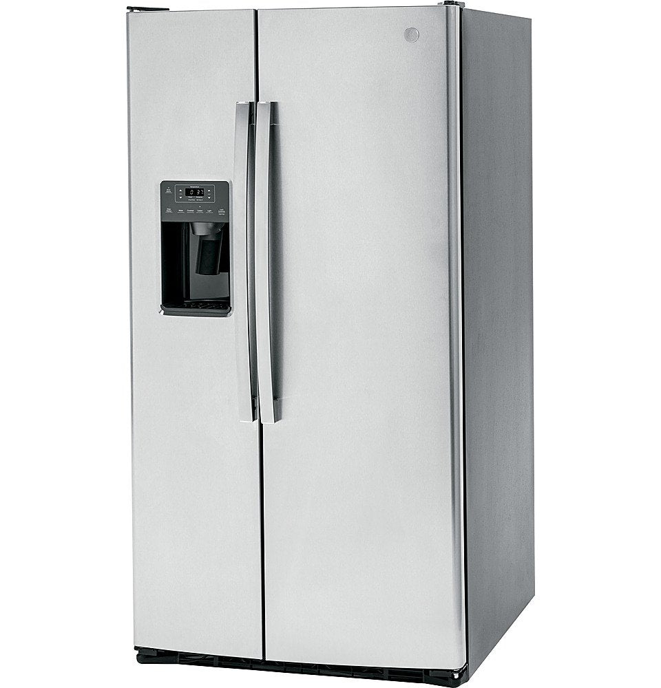 GE - 25.3 Cu. Ft. Side-by-Side Refrigerator with External Ice & Water Dispenser - Stainless Steel