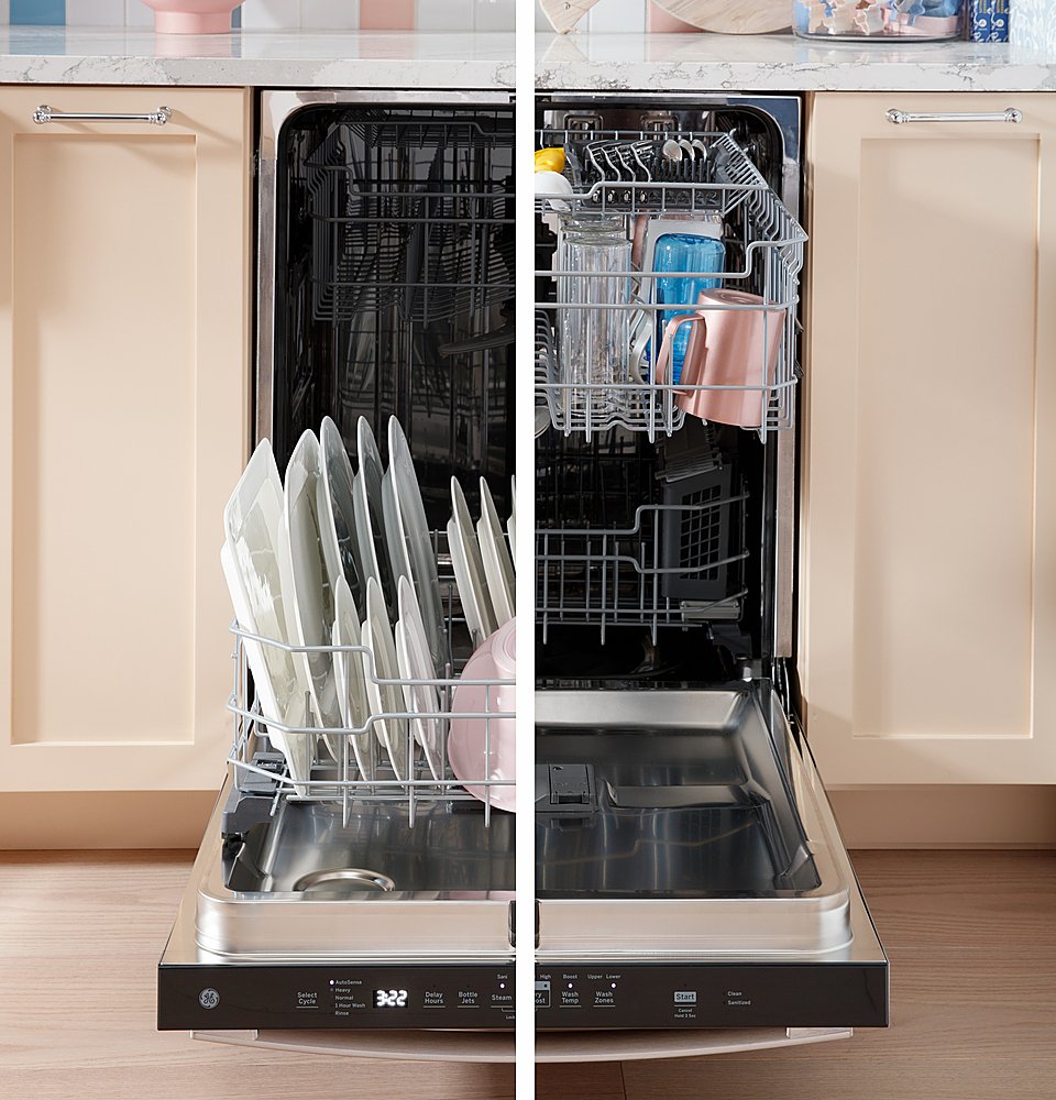 GE - Top Control Fingerprint Resistant Dishwasher with Stainless Steel Interior and Sanitize Cycle - Stainless Steel