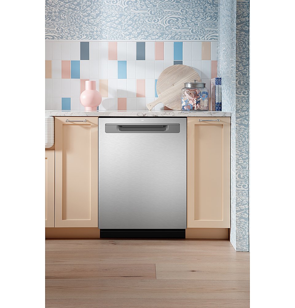 GE - Top Control Fingerprint Resistant Dishwasher with Stainless Steel Interior and Sanitize Cycle - Stainless Steel