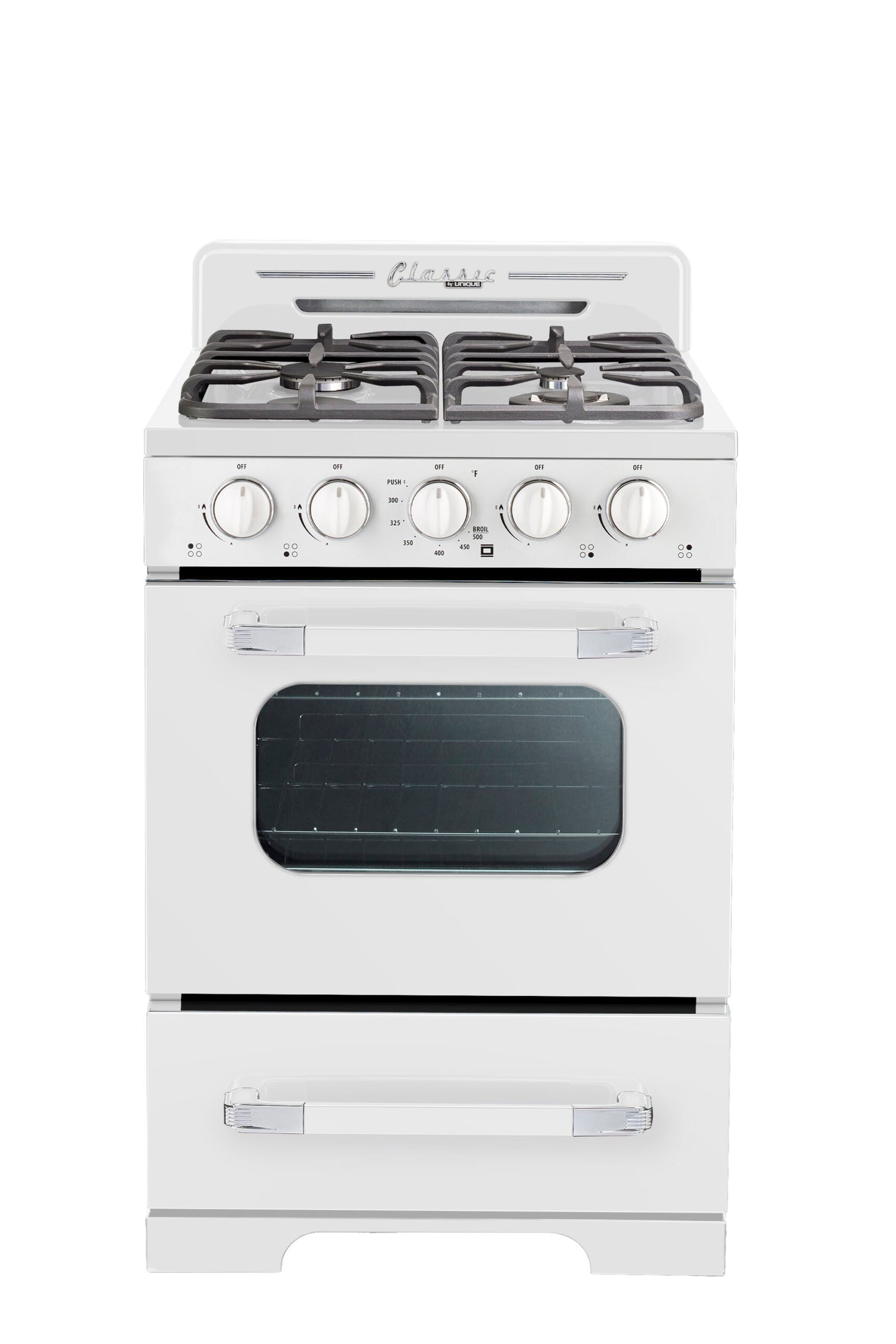 Off-Grid Classic Retro by Unique 24 Propane Range (Battery Ignition) (White)