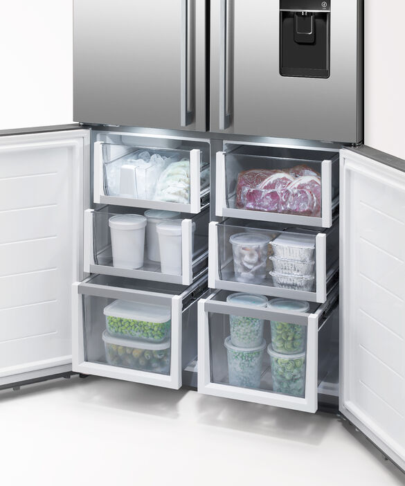 Freestanding Quad Door Refrigerator Freezer, 36", 18.9 cu ft, Ice & Water