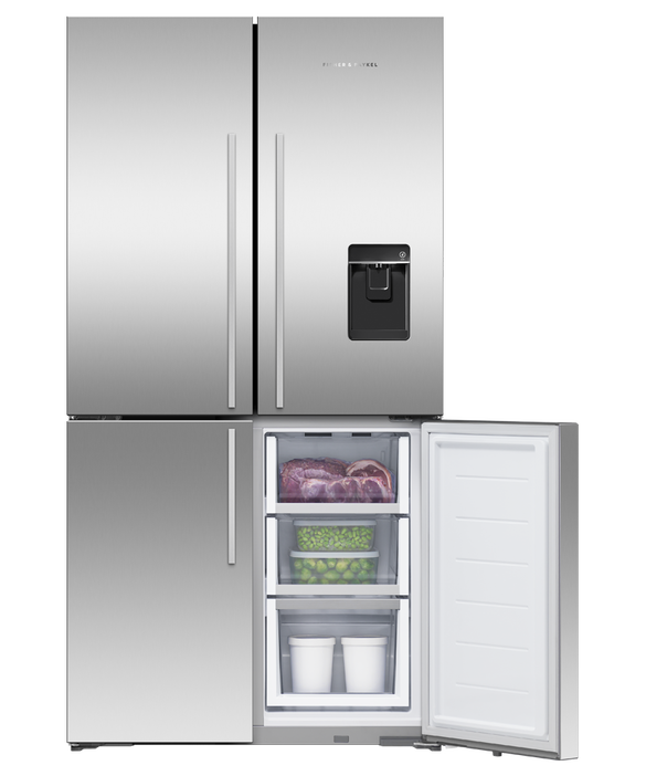 Freestanding Quad Door Refrigerator Freezer, 36", 18.9 cu ft, Ice & Water