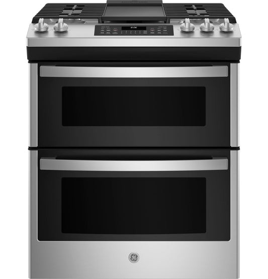 GE® 30" Slide-In Front Control Gas Double Oven Range