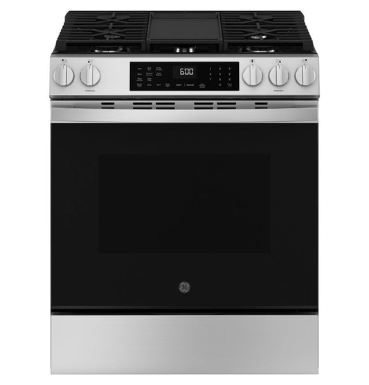 GE® 30" Slide-In Front-Control Convection Gas Range with No Preheat Air Fry and EasyWash™ Oven Tray